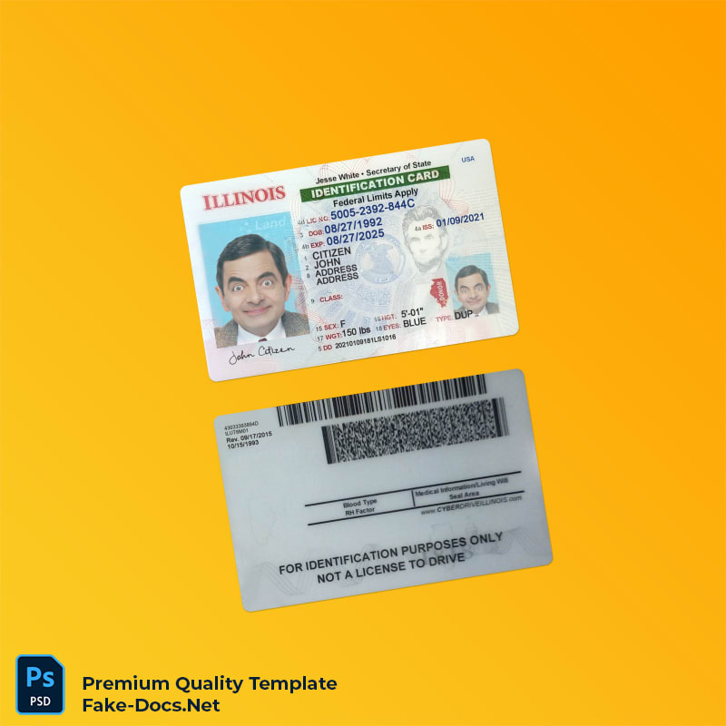 USA Illinois ID card PSD template – High Quality Replacement Template (PSD) USA Illinois ID card PSD template – High Quality Replacement Template (PSD)